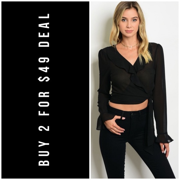 January Summer Tops - LAST1️⃣//BLACK RUFFLE CROPPED TOP